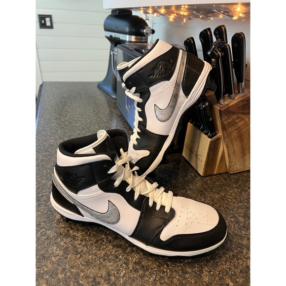 Jordan 1 Mid TD Cleats Black White Size 14